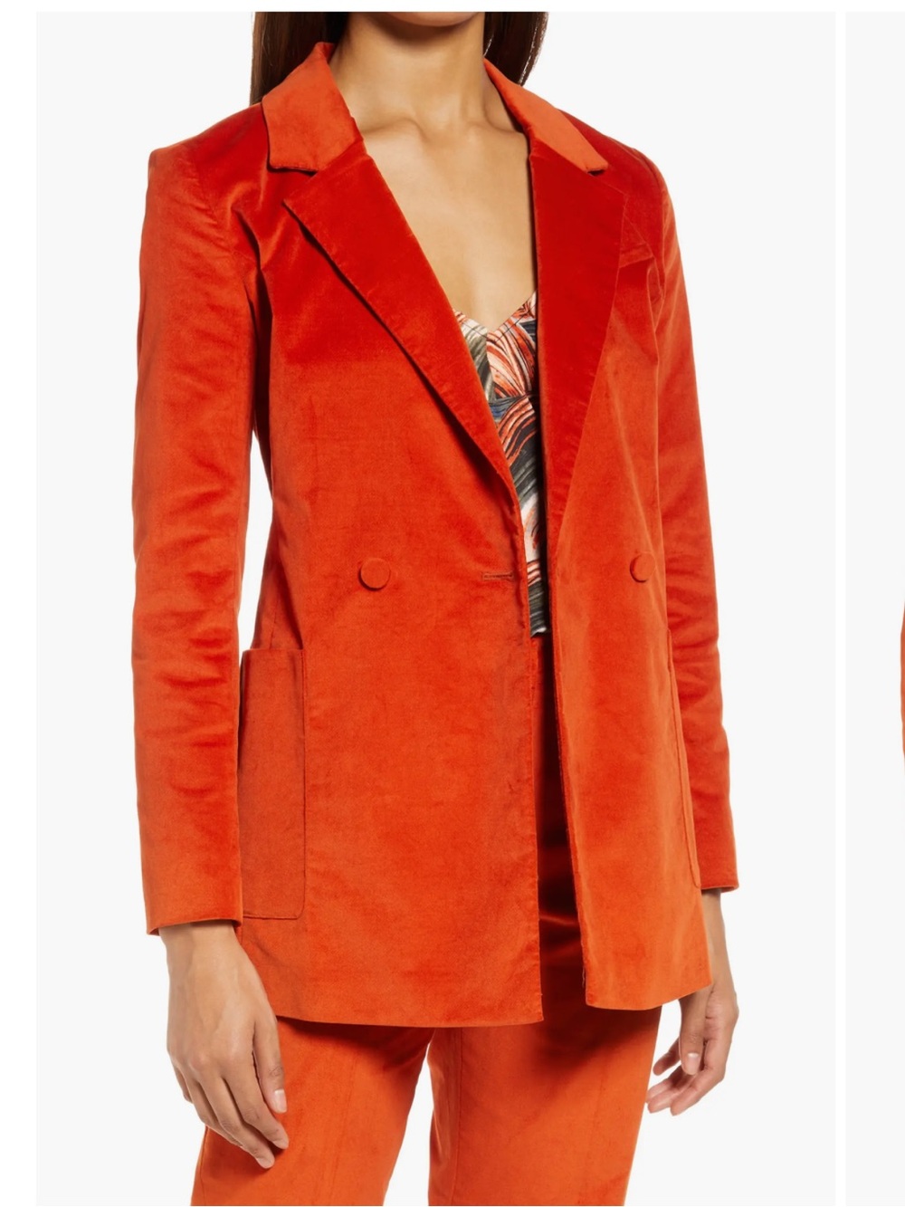Halogen Women's Double Breasted Burnt Orange Velvet Blazer Jacket